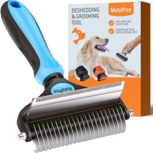 MalsiPree Dog Comb and Undercoat Rake for Brushing, Blue, Large